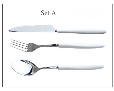 Набор из 3 предметов, Высококачественная золотая ручка, 304 нержавеющая сталь, столовая вилка, ложка, набор ножей, белый и черный цвет - Цвет: set A