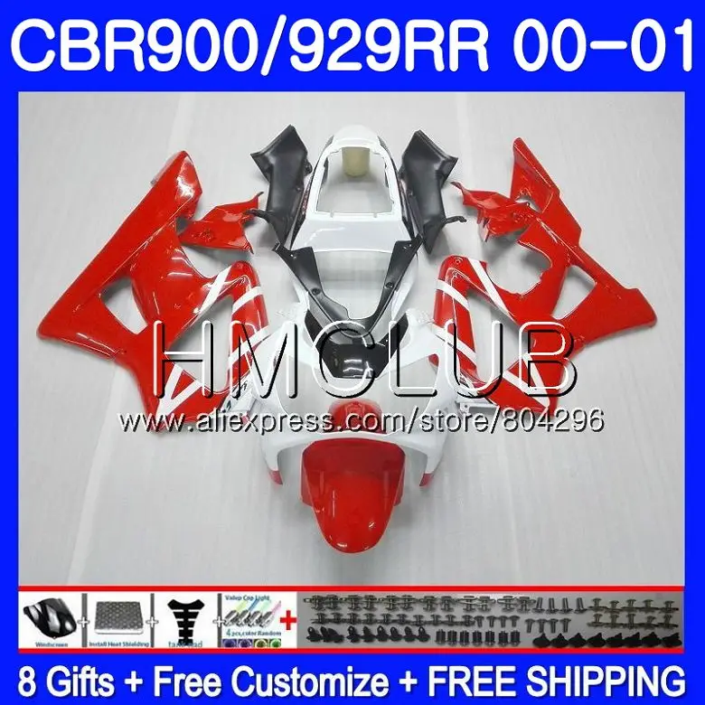 

Body For HONDA CBR900 RR CBR 929 RR CBR 900RR CBR929RR Hot red white 2000 2001 68HM18 CBR 929RR CBR900RR CBR929 RR 00 01 Fairing