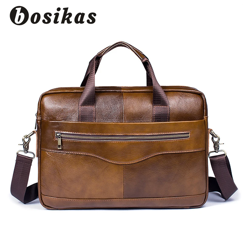 

BOSIKAS Genuine Leather Bag Men Fashion Leather Men's Briefcase Laptop Handbags Men Messenger Bags Shoulder Soft Handle Bags