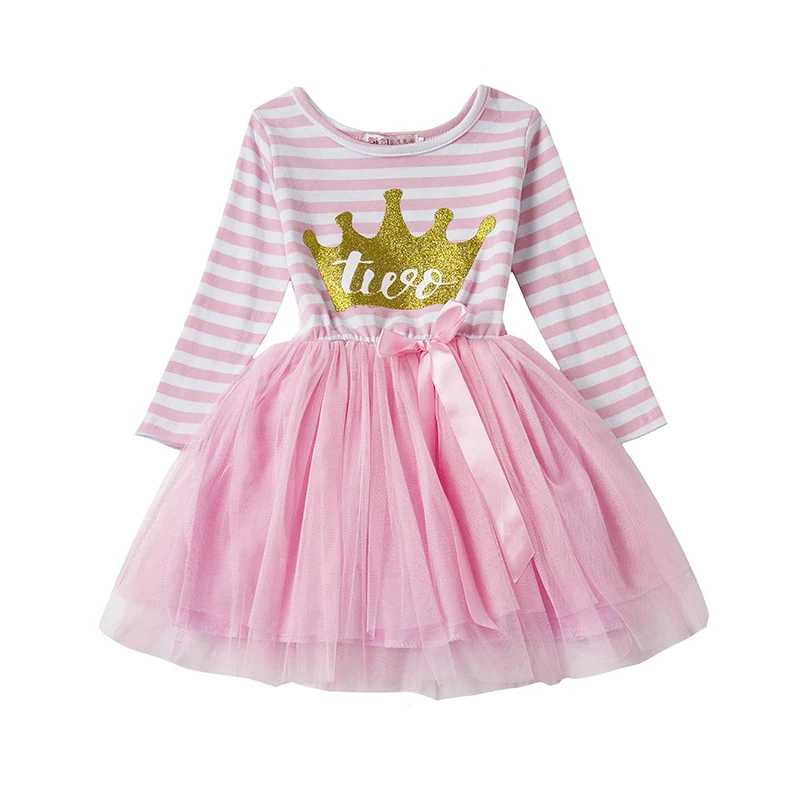 Toddler Stripe Baby Girl Christening Dress Tutu First Year Birthday