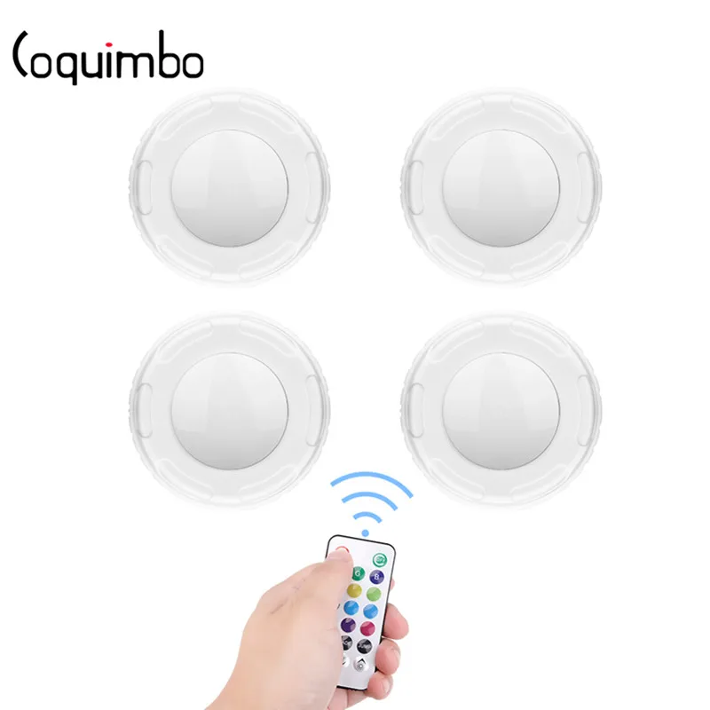 

Coquimbo 4 Pcs/Set Under Cabinet Night Light With Remote Controller 16 Colors Batter Operated Night Light For Stair Kitchen