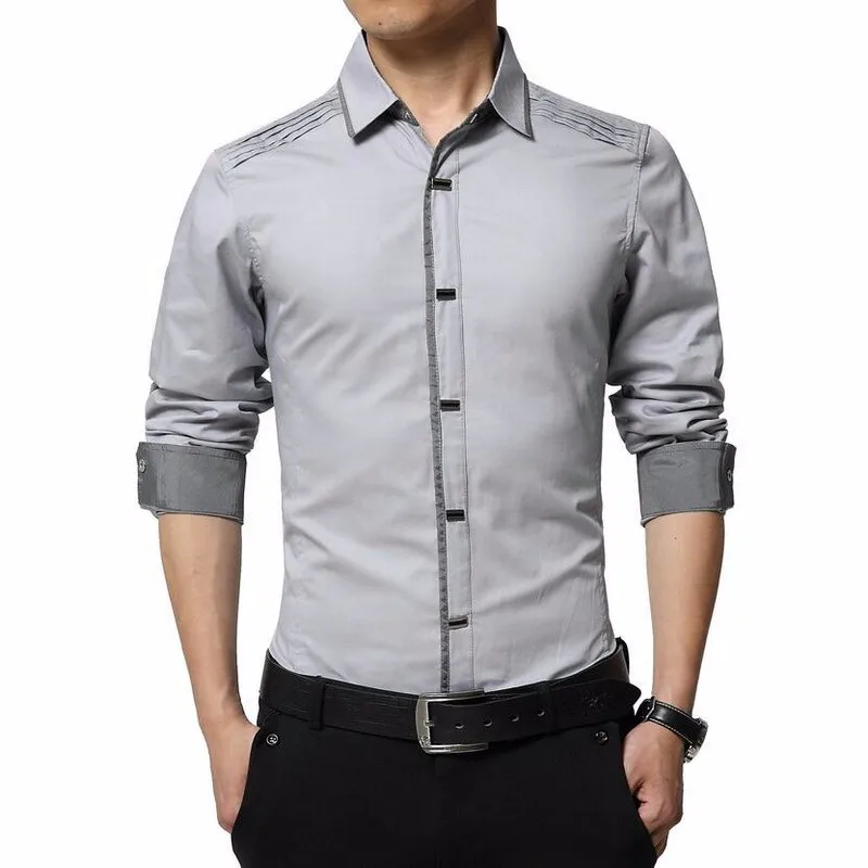 M-4XL New Fashion Casual Men Shirt Long Sleeve Patchwork Slim Fit Shirt Cotton Mens Dress Shirts