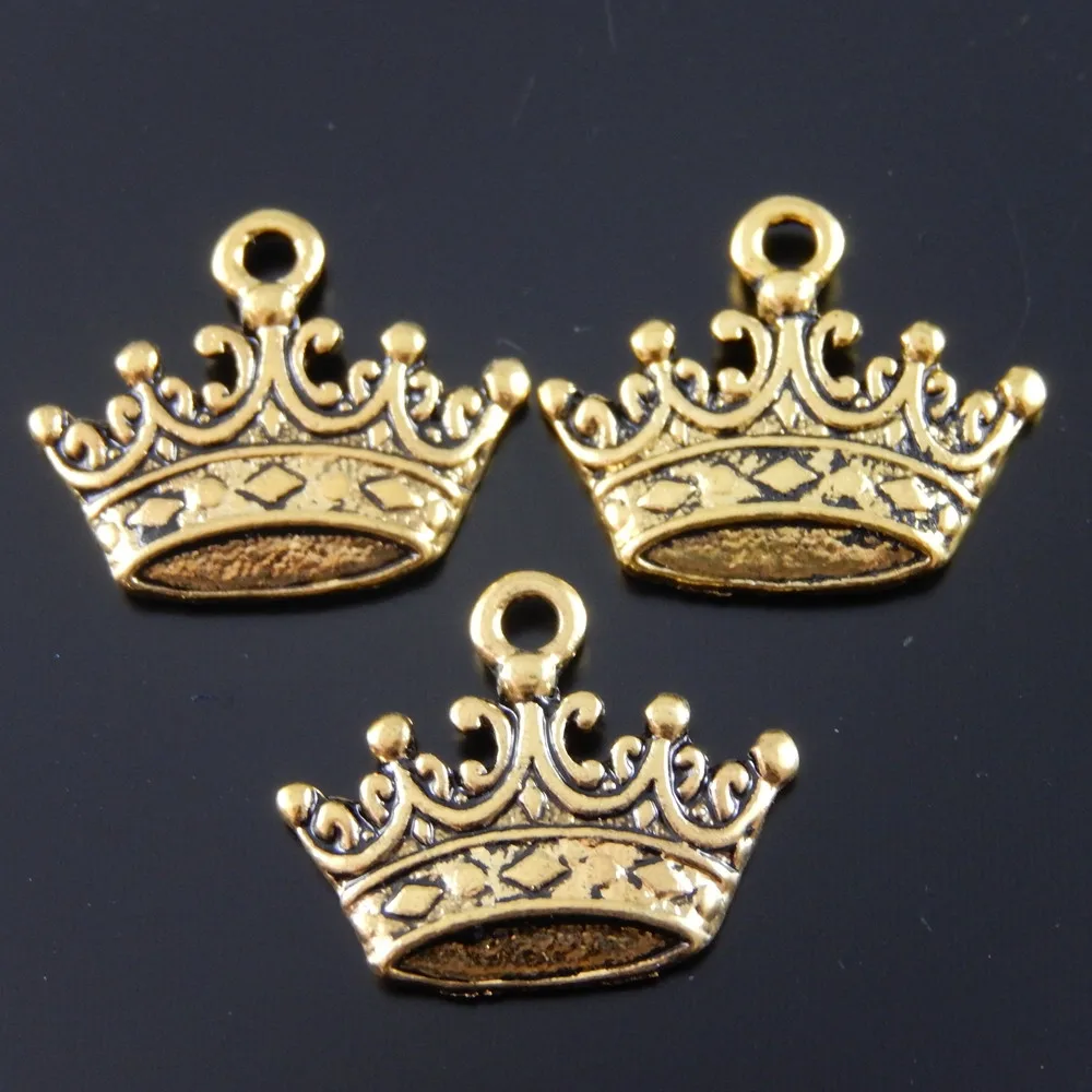 Wholesale 10pcs/lot Antique Gold Tone Alloy Crown Charms Necklace