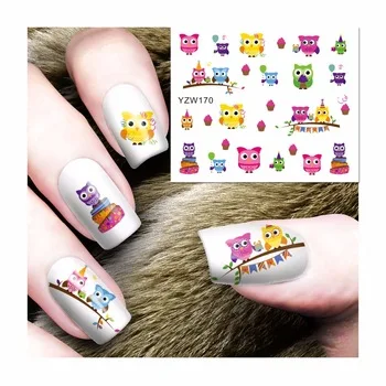 WUF 1 Sheet Fashion Cute Owls Designs DIY Decals Nails Art Water Transfer Printing Stickers For Nails Salon 170