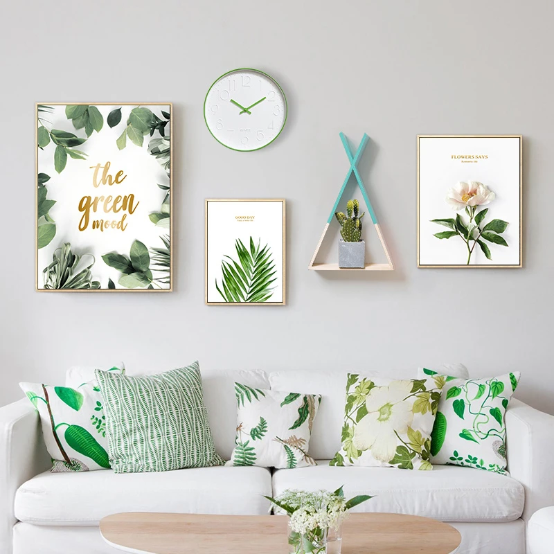 Wall Art Canvas Framed Painting Green Plants Flowers Nordic Poster Wall Pictures For Living Room Wall Decor Canvas Print Art H35 Painting Calligraphy Aliexpress