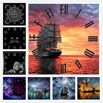 

New hot 21pcs diamond painting clock landscape icon full square diamond mosaic 3d round diamond embroidery wall clock 50x50cm