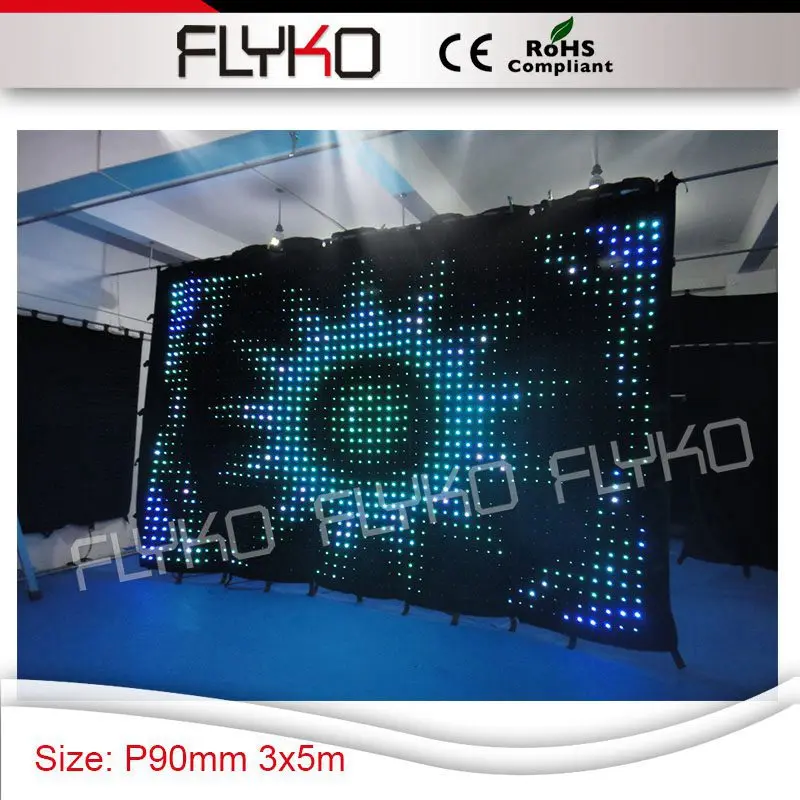

color changeable P9 pixel cloth led dj background screen curtain indoor 3x5m flexible bar display curtain