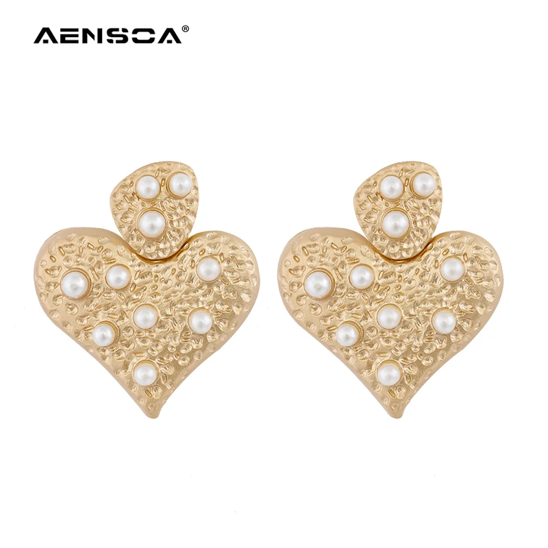 

AENSOA Gold Love Simulated Pearl Drop Earrings For Women Statement Simple New Heart Metal Earrings Fashion Jewelry Pendientes