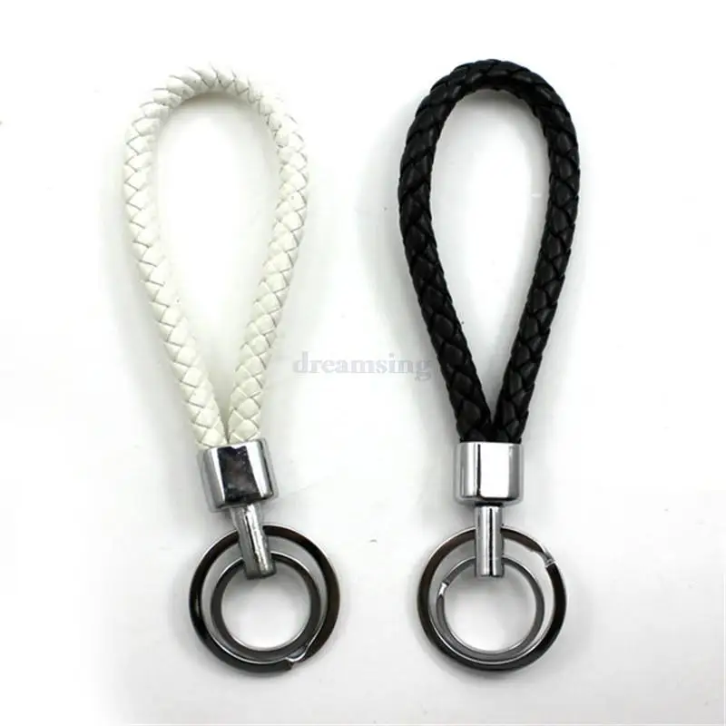 

Fashion Leather Rope Design Metal Double Rings Keyring Car Keys Keychain