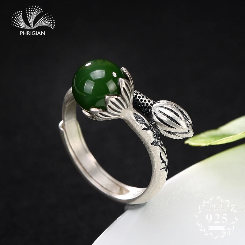 

NOT FAKE S925 Fine Antique shop Ring 925 Sterling Silver Women emerald moldavite peridot Retro Exquisite brach flower green