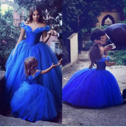 

New Royal Blue Cinderella Girls Dress Flower Girl Dresses for Wedding Tulle Beading Princess Children Party Ball Gown