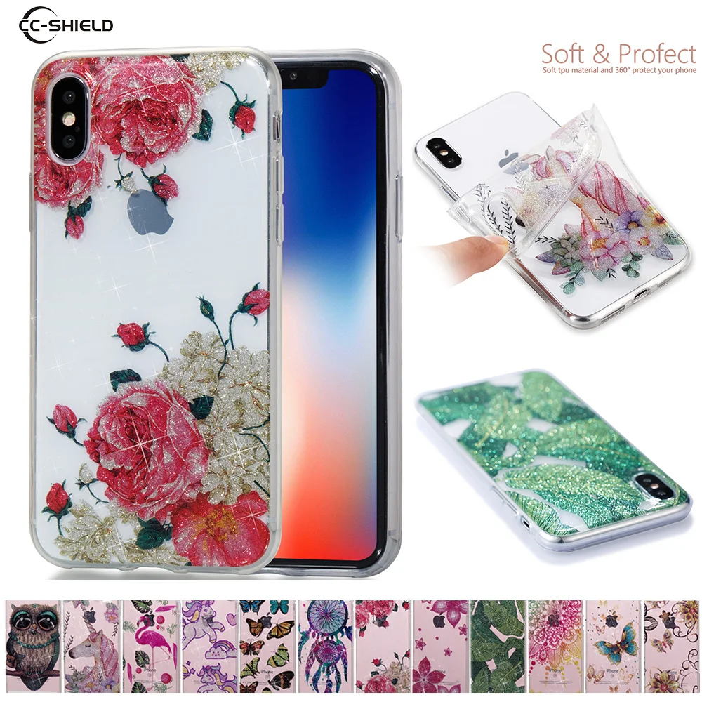 

Glitter Soft Case for Apple iPhone X 5.8'' inch Transparent Silicone Unicorn Flamingo Phone Case for Apple i Phone X iPhoneX Box
