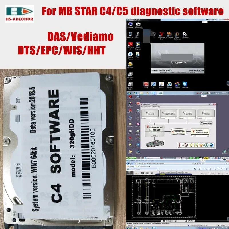 

The HDD of the WIN7 32 bit system For Benz diagnostic programming tool MB star c4/c5 with DTS, EPC.Vediamo DAS and HHT software