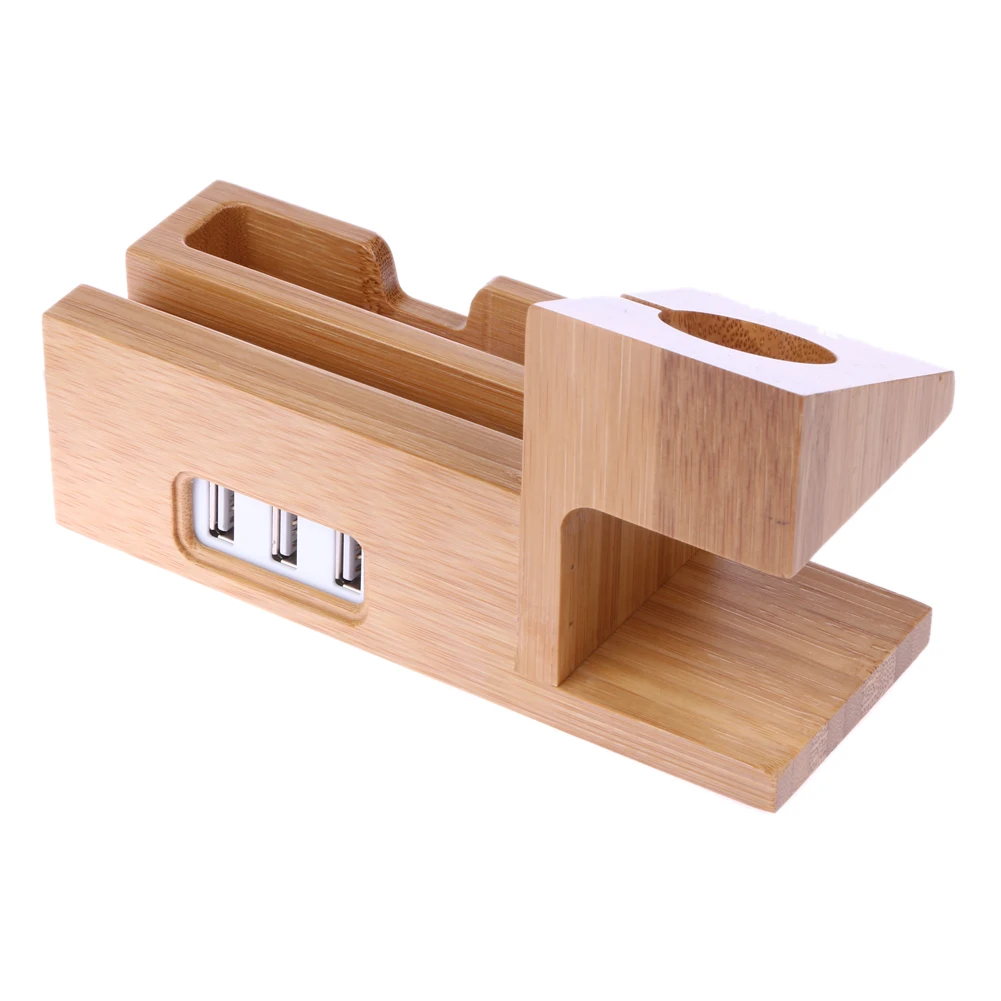 Real Bamboo Wood Desktop Stand for iPad Tablet Bracket Docking Holder Charger for iPhone Charging Dock