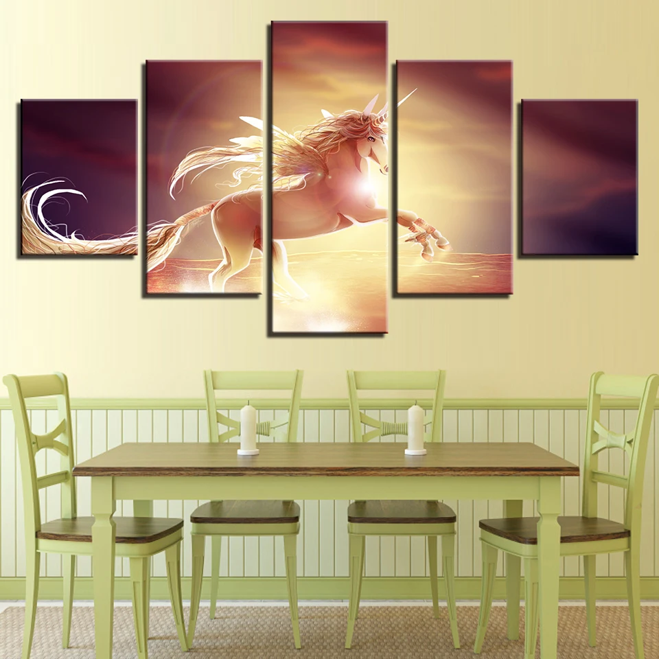 

Modern HD Printed Art Modular Framework Poster 5 Pieces Animal Horse Sunshine Landscape Canvas Painting Decoration Wall Pictures