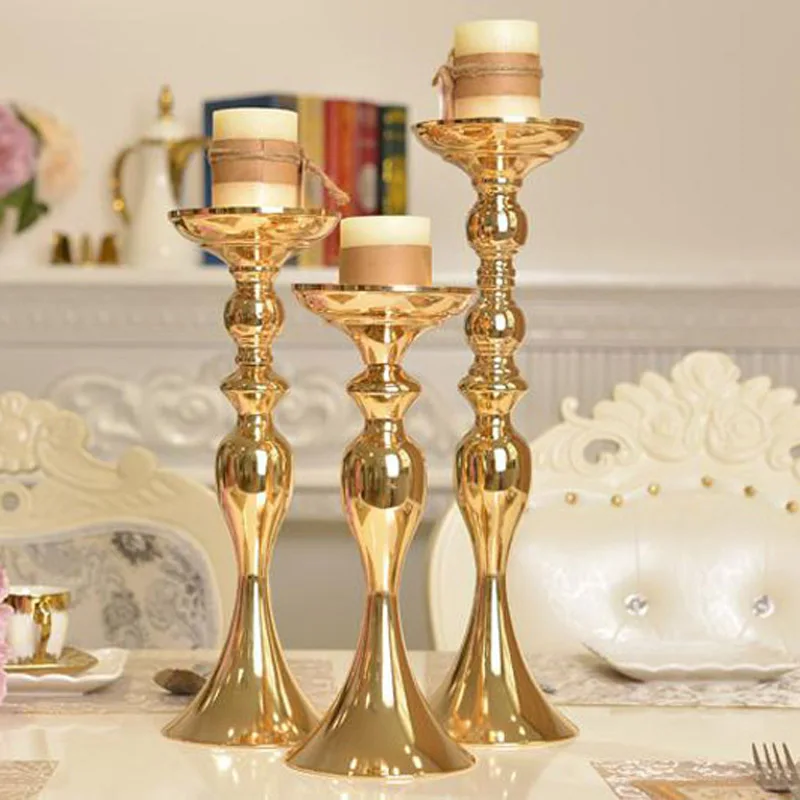 Najtaniej 10 sztuk złote świeczniki stojaki 50 cm 32 cm stojak kwiaty wazon podłogowy metalowy świecznik świeczniki dekoracje ślubne Deco 098