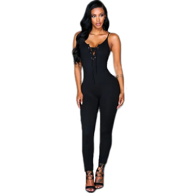 Hot fashion women ladies sleeveless solid slim jumpsuits summer ...