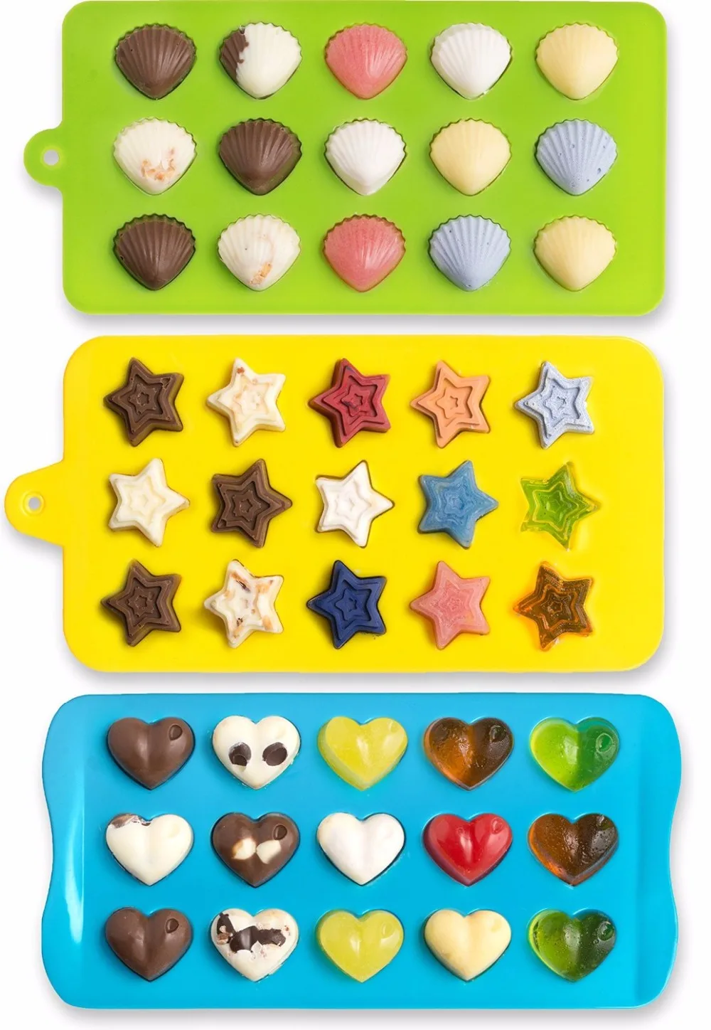 

3Pcs/set Candy Molds Ice Cube Trays Hearts Stars Shells Silicone Chocolate Molds