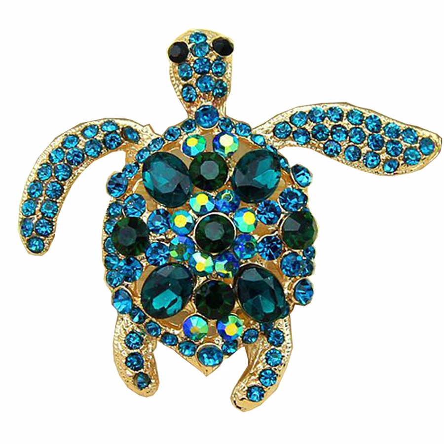 Fashion Cute Animal Green Turtle Crystal Rhinestone Brooch Pin Tortoise Brooches Jewelry Gift