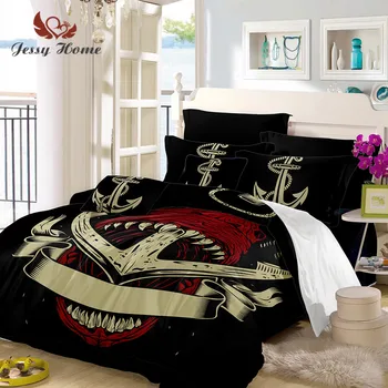 

Black Bedding Set Anchor Print Duvet Cover and Pillowcase Exotic Bedclothes Multi Sizes Drop Shiping M4