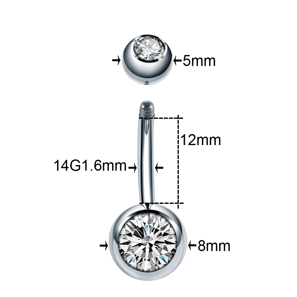 1 шт. G23 Титан 14G пупок бары кольца для пупка пирсинг кристалл жемчужина пирсинг ombligo пикантные Для женщин Nombril пирсинг ювелирные изделия 14 г - Окраска металла: Silver 1.6x12x5x8mm
