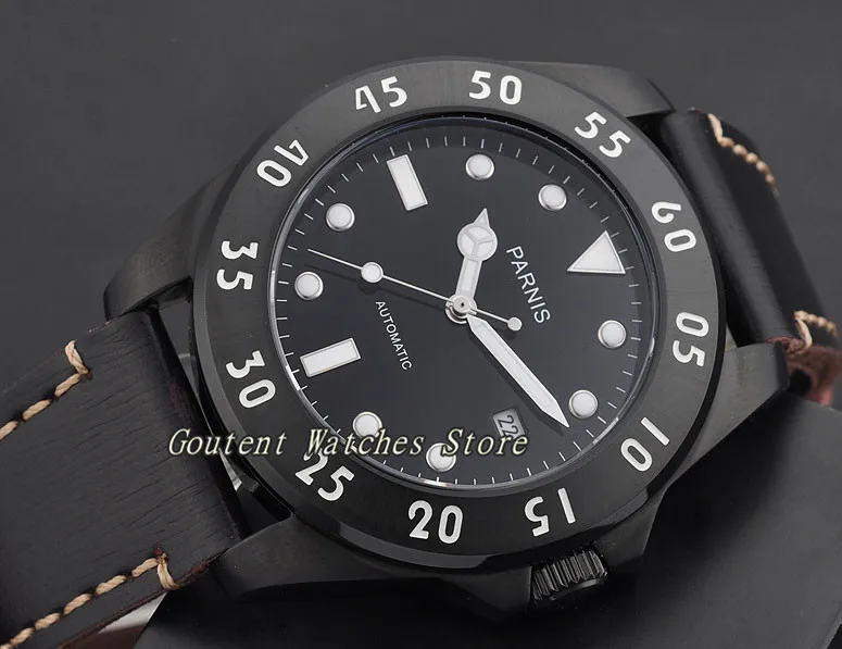 

43mm Parnis Sapphire Glass Black Dial PVD Mechanical Automatic Men's Watch