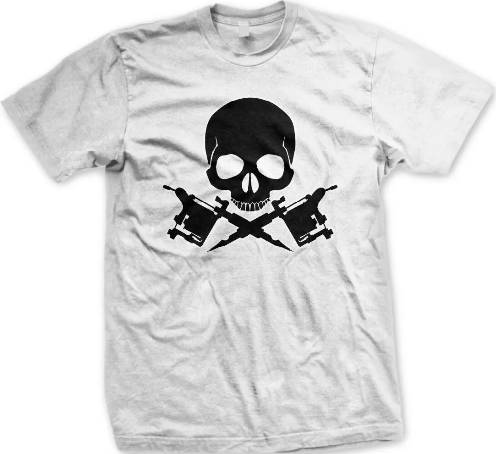 cheap Skull Ink Guns Tattoo Crossbones Artist Parlor Pirate Flag Black Men #039;S T Shirt 2019 Creative Novelty Summer Style T Shirts