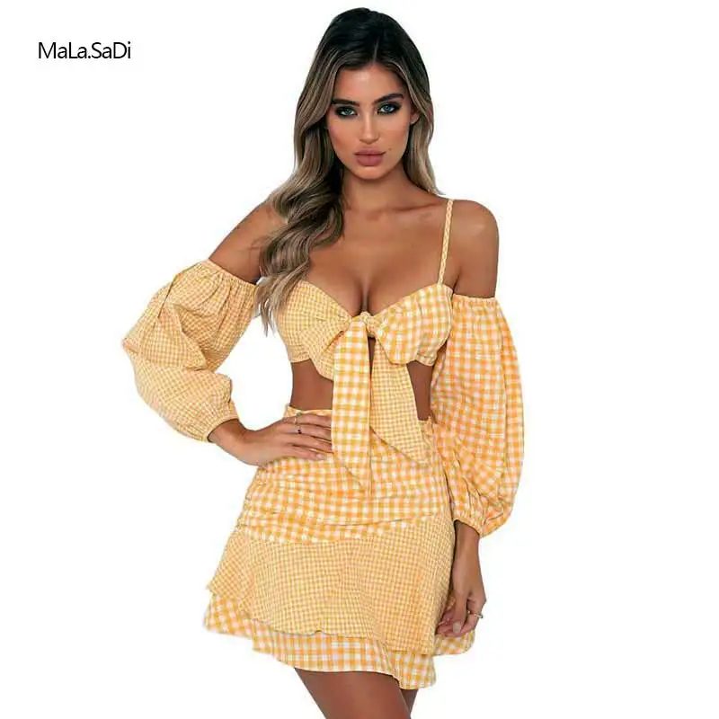 Sexy Spaghetti Strap Backless Plaid Summer Dress 2018 Casual Bodycon 