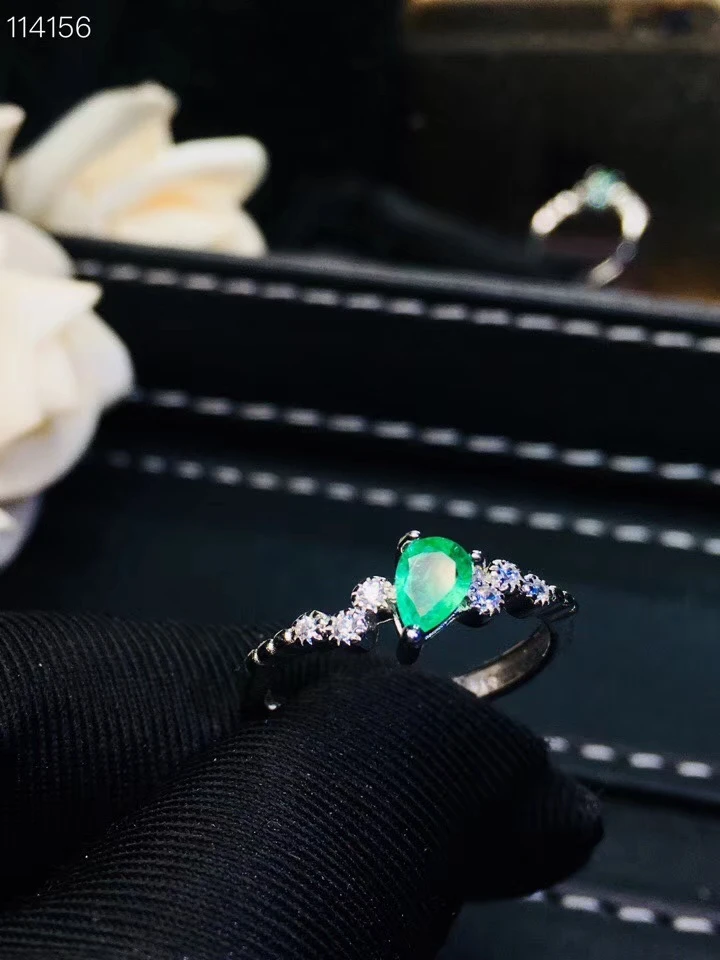 Модные изящные прекрасные капли воды натуральный зеленый изумруд кольцо с камнем S925 серебро натуральное Драгоценное кольцо с драгоценным камнем Для женщин Нарядная, для девочек, подарок, ювелирное изделие