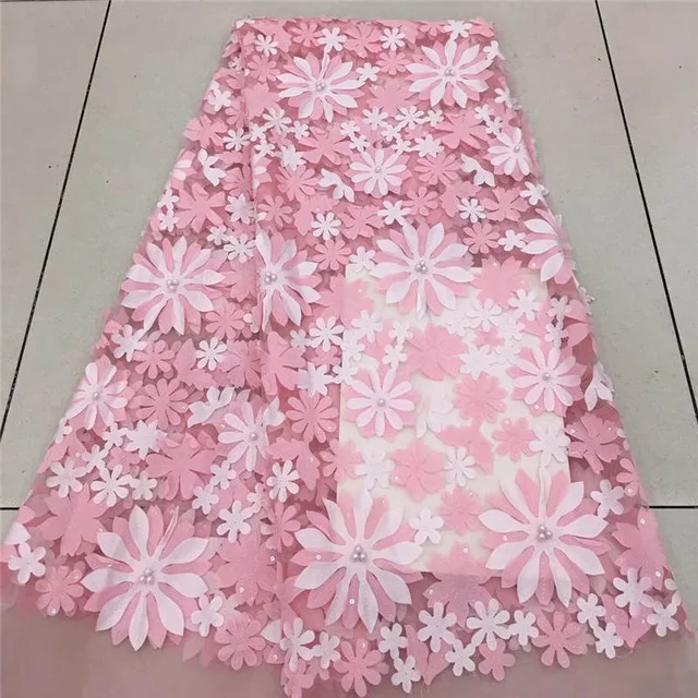 

2018 Beautiful French Lace Fabric Blue Color Nice 3D Flower pattern African Tulle Lace Nigerian Lace Fabrics For Dress
