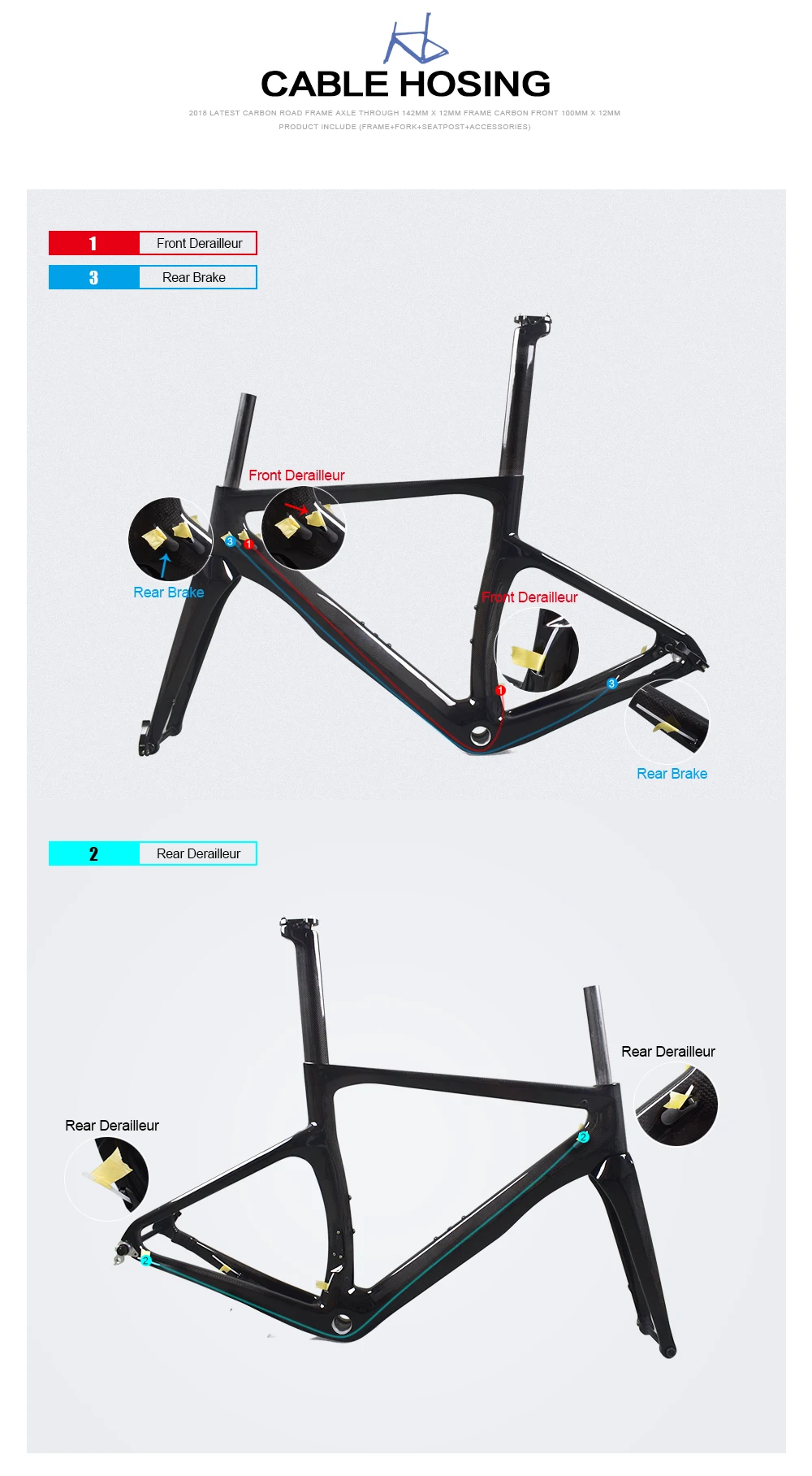 Clearance Airwolf Latest Carbon Road Frame  thru axle 142mm*12mm disc road bike frame fit for DI2/Mechaincal both cadre carbone route 2018 19