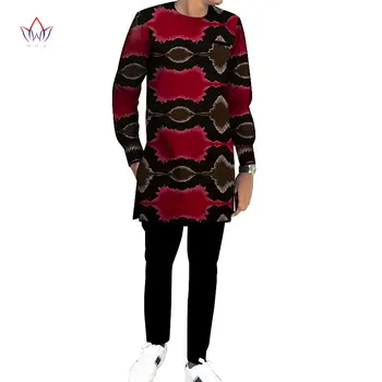 

African Wax Print Clothe Casual Men Top Shirts and Pants Sets Bazin Riche Men 2 Pieces Pants Sets African Design Clothing WYN688