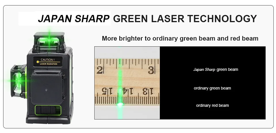 Huepar 12 линий 3D зеленый перекрестный лазерный уровень самонивелирующийся 360 градусов вертикальные и горизонтальные очки приемник usb зарядка