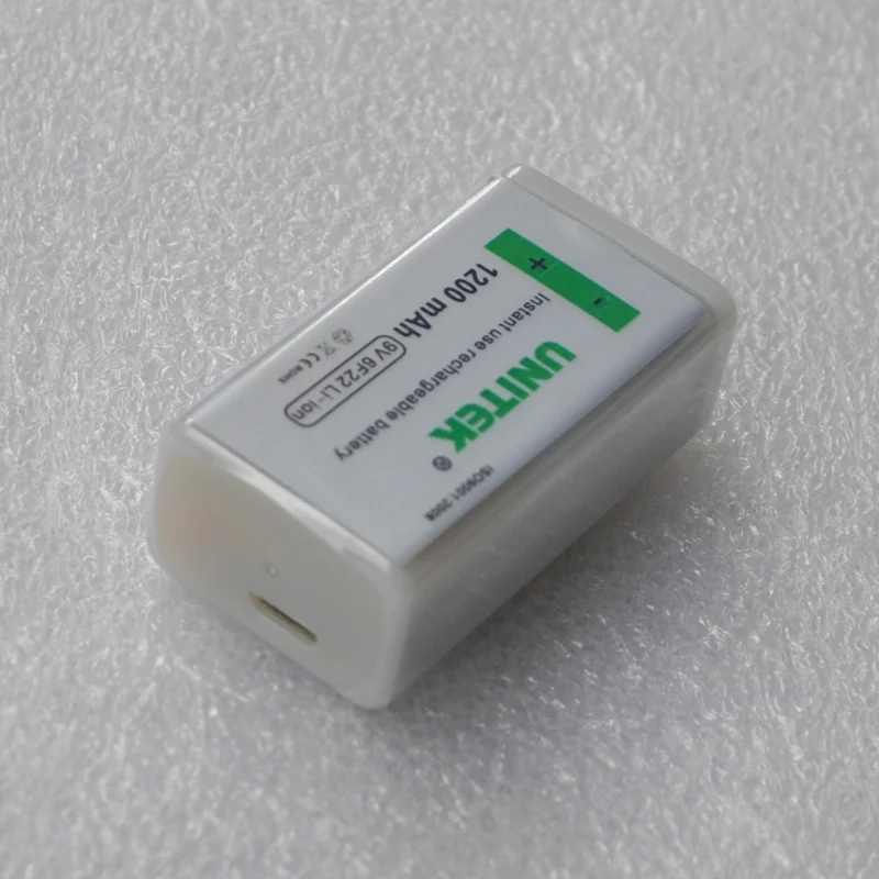 

1pc UNITEK usb rechargeable battery 1200mAh 6F22 lithium cell 9v battery for microphone Guitar EQ smoke alarm multimeter