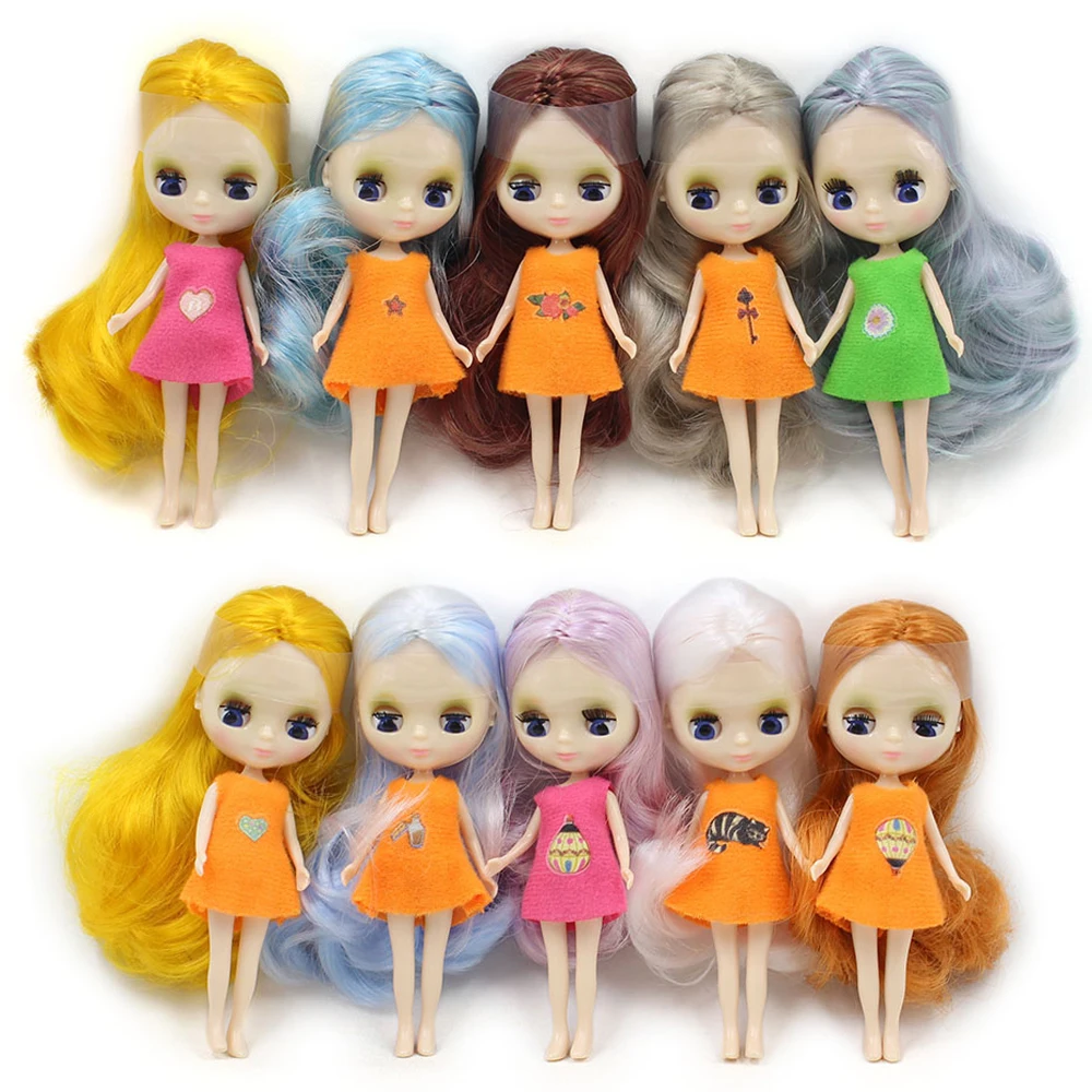 

Mini blyth doll Purple, white, silver grey, yellow hair Medium hairstyle nude factory doll fashion girl toys 11cm
