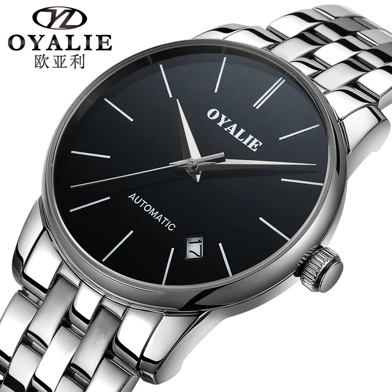 

Genuine Mechanical Watch OYALIE Men Luxury Brand Roman Number Sapphire surface Stainless Steel Automatic Wristwatches Gift Box