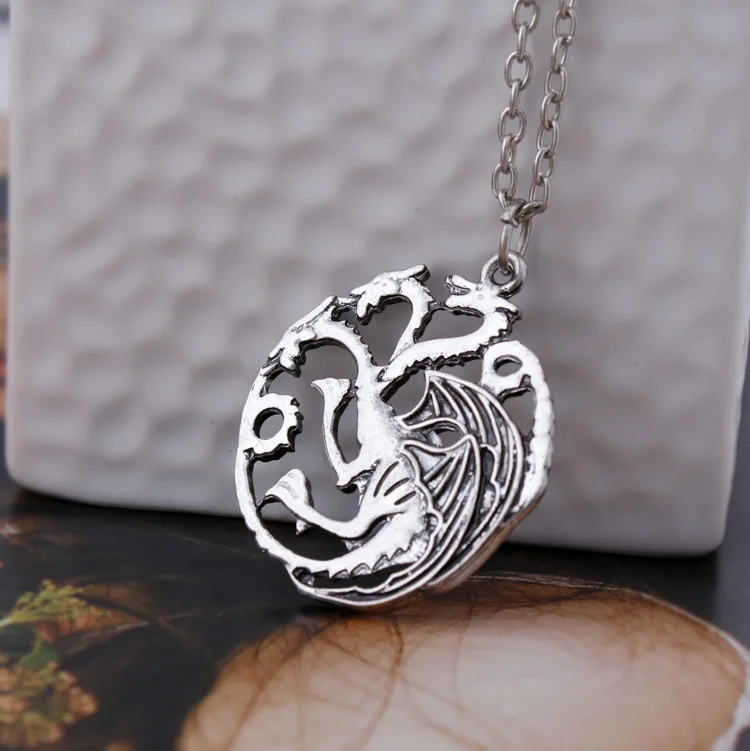 

New Trendy Movie JewelrySong Of Ice And Fire Game Of Thrones Targaryen Dragon Badge Women Necklace Pendant Necklaces