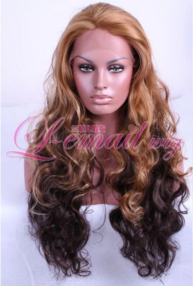 

Free Shipping Best Quality Fashion Cheap Long Wavy Cury Synthetic Mixed Blonde Lace Front Wig