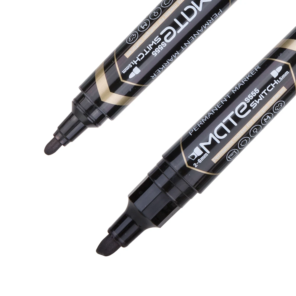 Permanent Marker Pen Permanent Marker Permanent Markers Markers Pen Marker Pens DELI Water Proof Permanent Marker 2pcs/Lot Bullet Tip 1.5mm Chisel tip 1-6mm ES555 Office supplies Dual tips Permanent markers