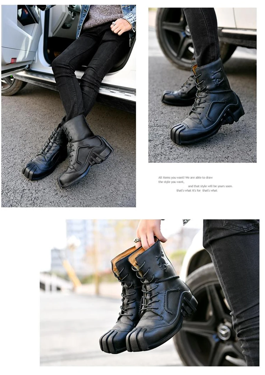 Motorcycle Boots Genuine Cow Leather Motorcycle Racing Boots Street Moto Chopper Cruiser Touring Motorbike Riding Boots