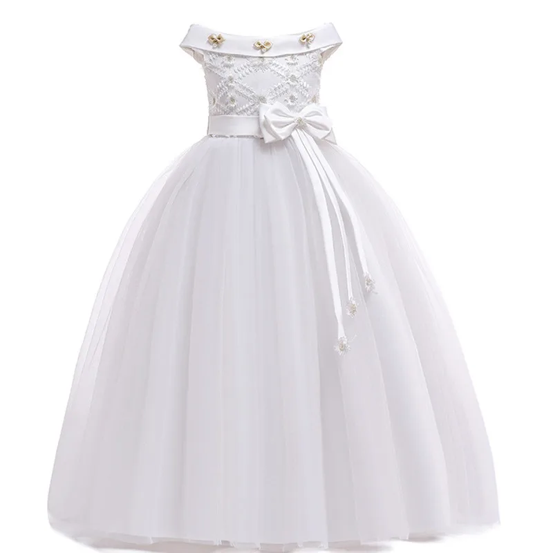 Одежда для девочек Платье для первого причастия для девочек; элегантная Свадебная вечеринка платье костюм для детей кружевное платье для подружки невесты; вечернее платье для девочек - Цвет: white