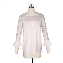 Для женщин летние открытые белая блузка рубашка три четверти кружева Лоскутная рубашка блузка стили женский Повседневное WS553Y