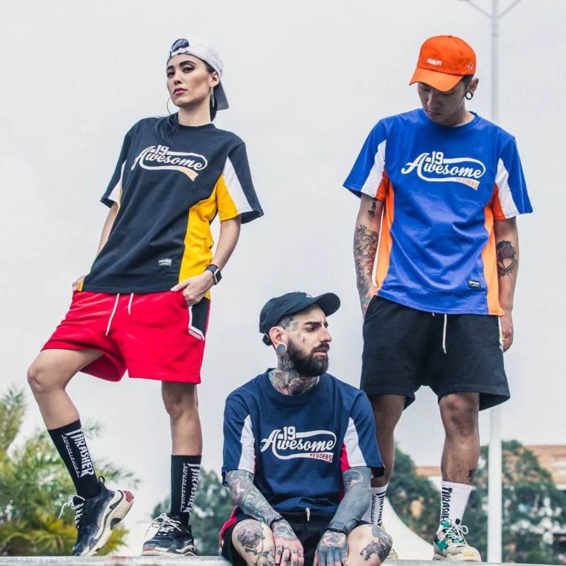 

Couple Spring Summer New O-Neck Short Sleeve T-Shirt Men Fashion Hit Color Letter Print Tops Ladies Casual Oversize Tees