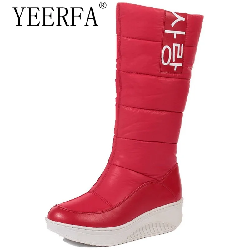 

SIZE 35-40 Ladies snow boots wedges heels slip on women winter boots fur inside mid calf boots sweet shoes Black white