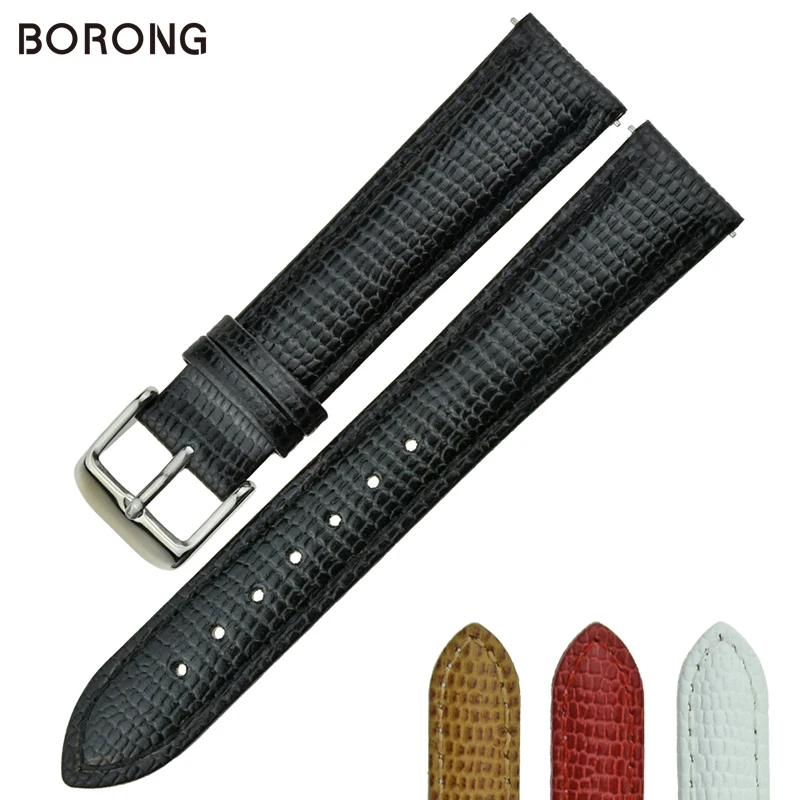 

BORONG Watchband 14mm 18mm Soft Calf Genuine Leather Quick Release General Watch Strap Snake Grain Women Watch Band