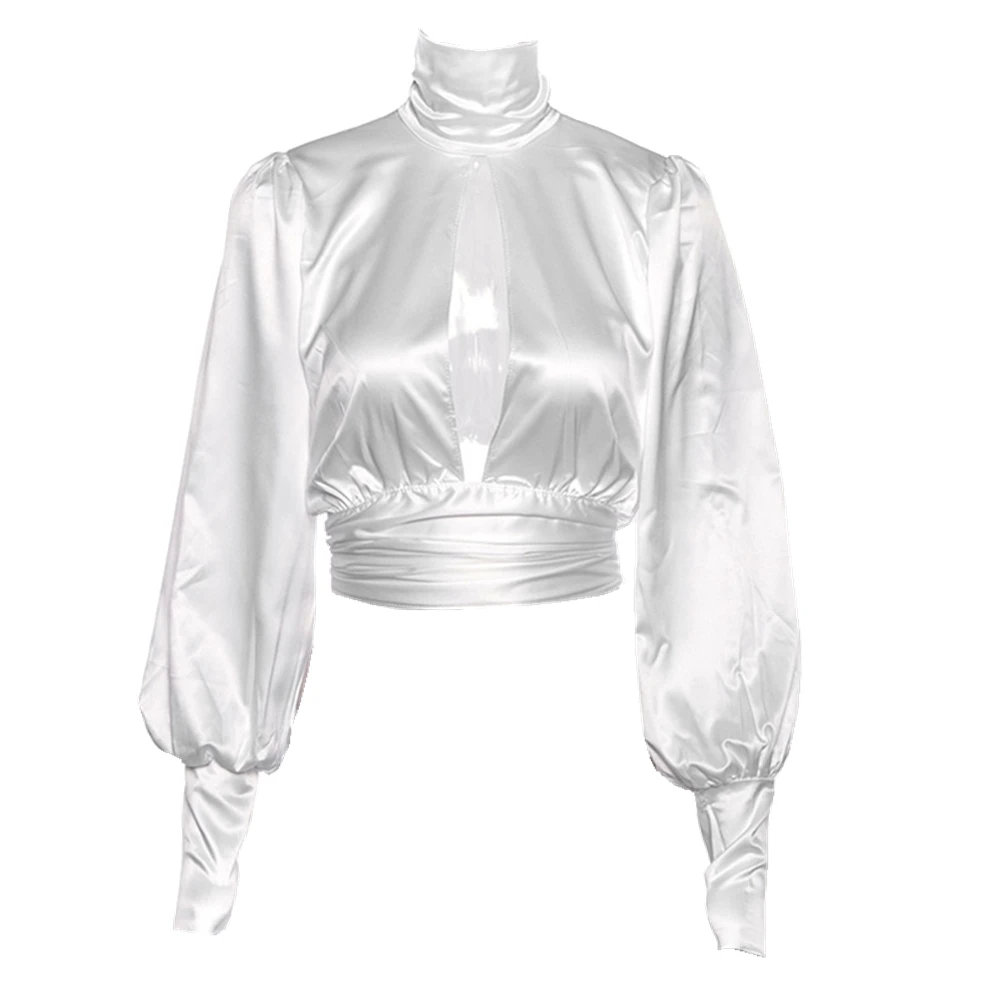 Modecrush Женская атласная блузка с рукавами фонариками Женские топы и блузки