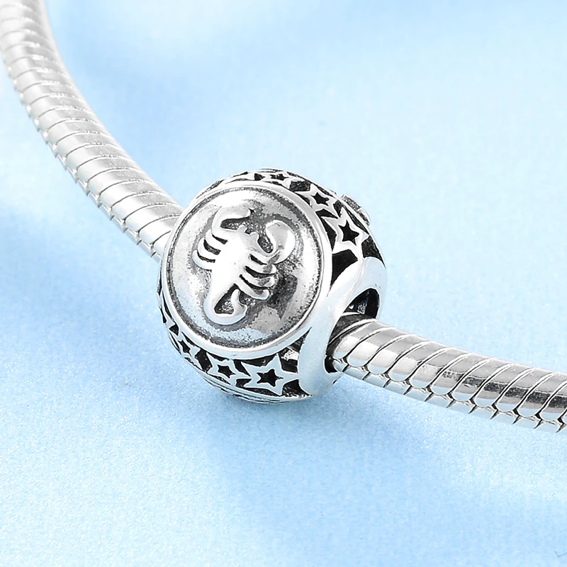 925 пробы серебряные модные 12 созвездий скорпион DIY Бусины Подходят Pandora Шарм браслет ювелирных изделий