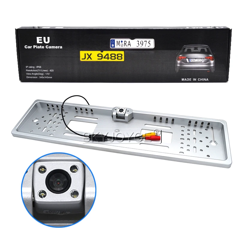 SKYJOYCE Europe license plate frame HD Waterproof European Car License Plate Frame Auto Reverse Rear View Backup Camera 4 LED (7)