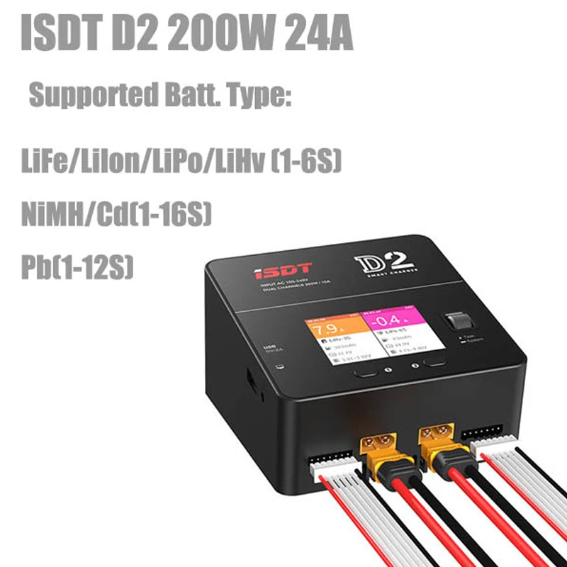 ISDT D2 200W 24A AC Dual Channel Output Smart Battery Balance Charger Accessorie | Электроника