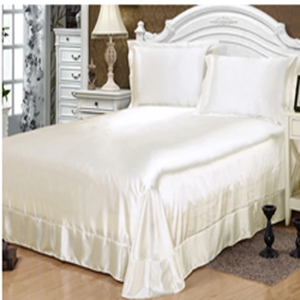 100% satén de seda juegos de cama, ropa de cama de satén blanco colcha almohada hoja de cama set, jeux ropa de cama sabana ajustable 100% satén de seda juegos de cama, ropa de cama de satén blanco colcha almohada hoja de cama set, jeux ropa de cama sabana ajustable